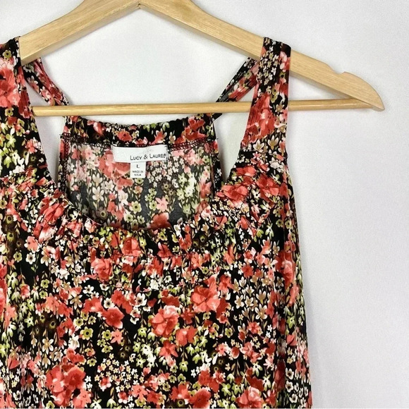 Lucy & Laurel Black & Red Floral Sleeveless Scoop Neck Tank Top L - Picture 3 of 3